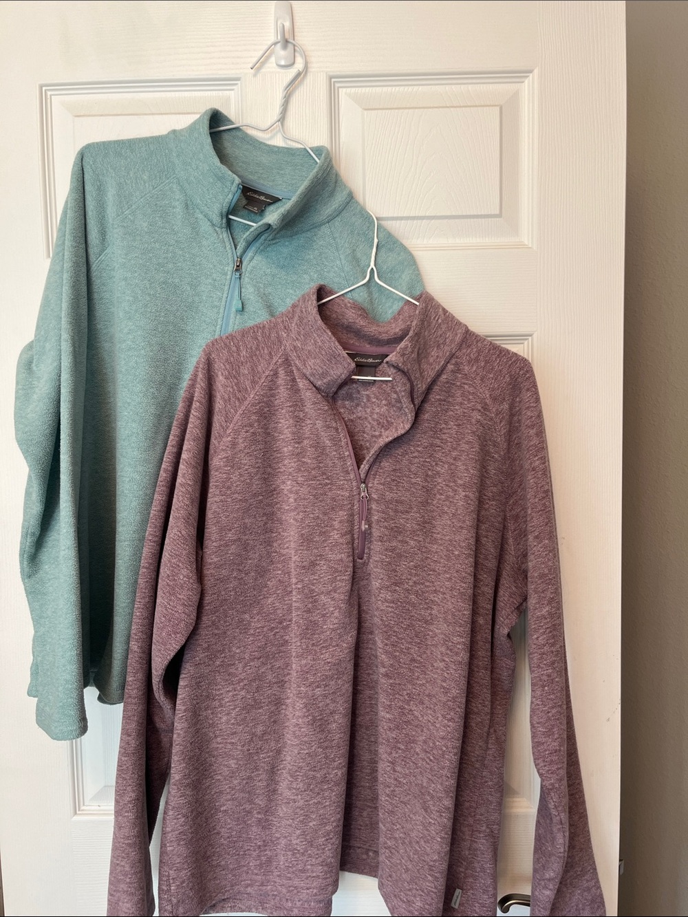 Lot of 2 Eddie Bauer Quarter-Zip Fleece Pullover - Teal & Mauve. Size XL
